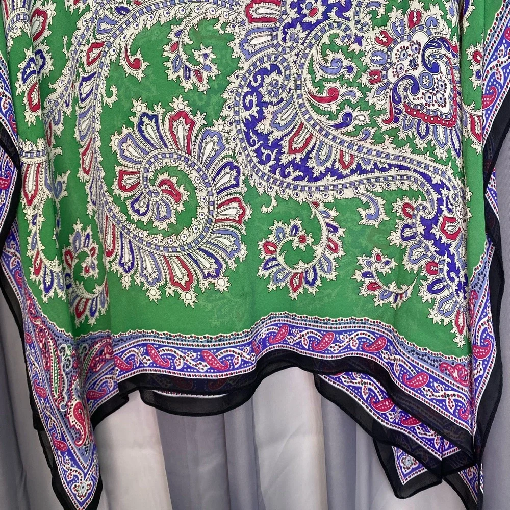 Talbots Green Paisley Handkerchief Top | Boho Poncho Style